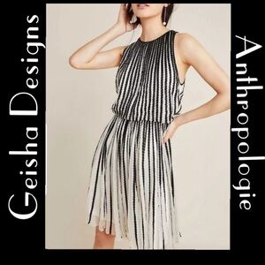 Anthropologie Black and White Striped Midi Dress
